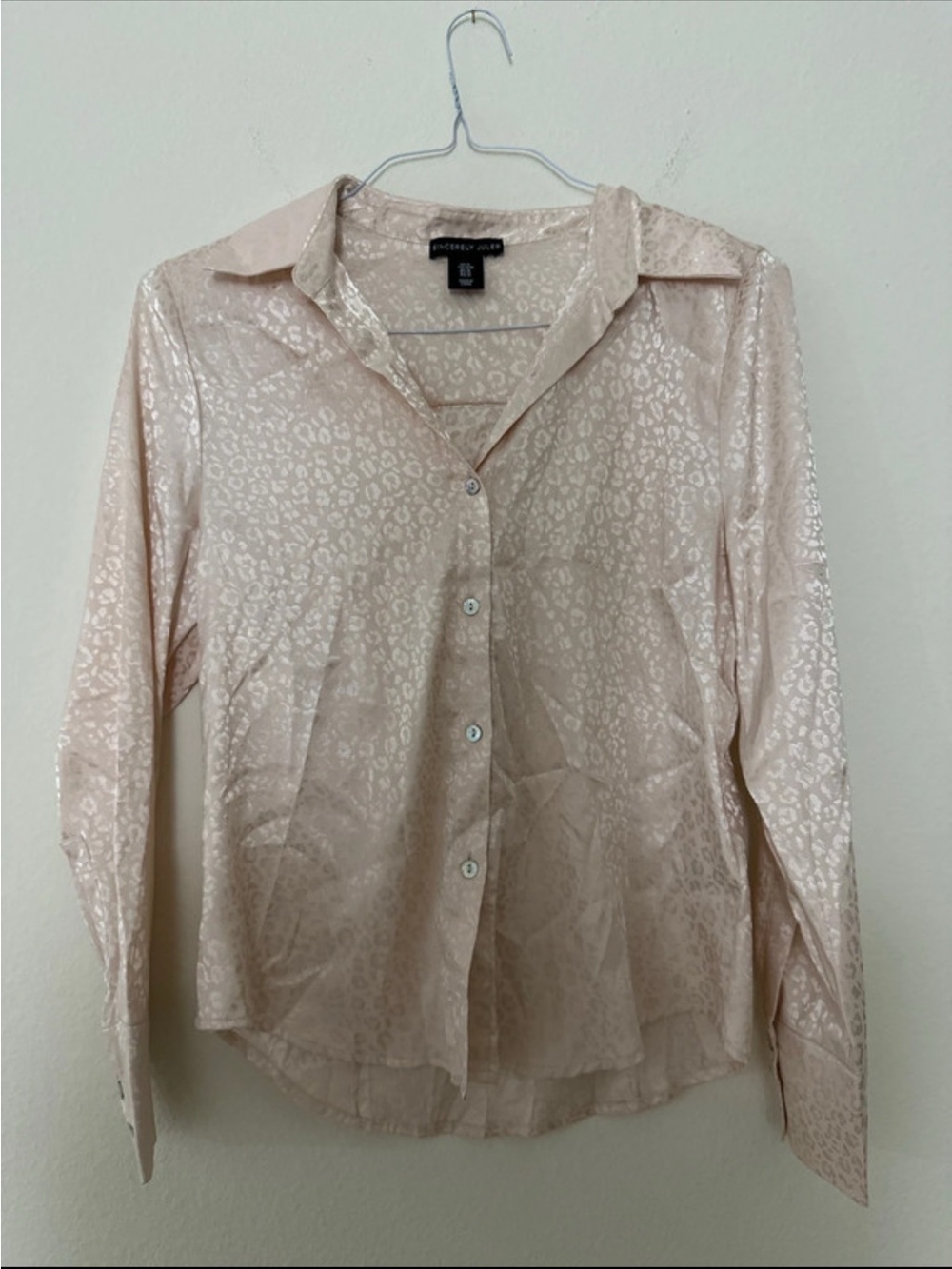 Sincerely Jules Pale Pink Satin Button-Down Leopard Jacquard Shirt